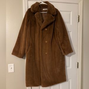 Plush chocolate faux fur coat